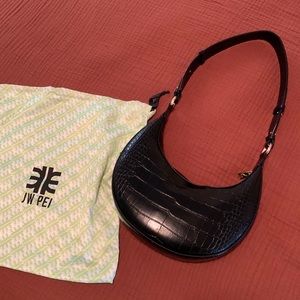 JE PEI black vegan croc crescent moon purse